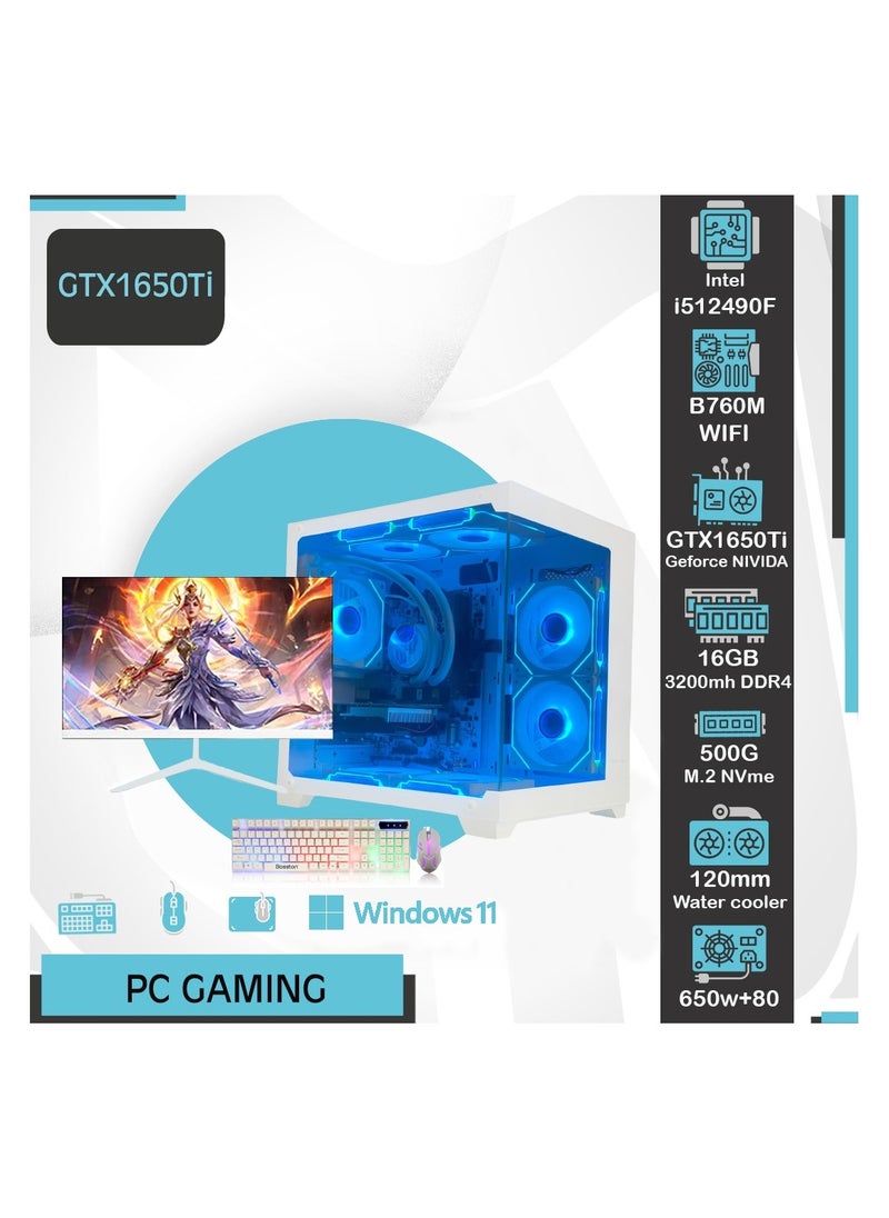 FIRST PLAYER PC Gaming Computer Professional Build - NVIDIA GeForce GTX1650Ti Graphics Card - i5 12490F Processor - B760M Motherboard - Water Cooling + Seven Fans - 16GB 3200MB RAM with Windows 11 Operating System + 24 Inch Professional Gaming Monitor + RGB Mouse and Keyboard  - Image 1