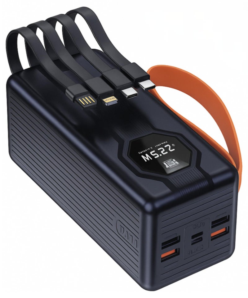 CELIBERY CE-06  50000mAh Dual-Ports Power Bank with LED Light and 22.5W PD Fast Charging – 120W Output, Built-in Cables, Black - Image 1