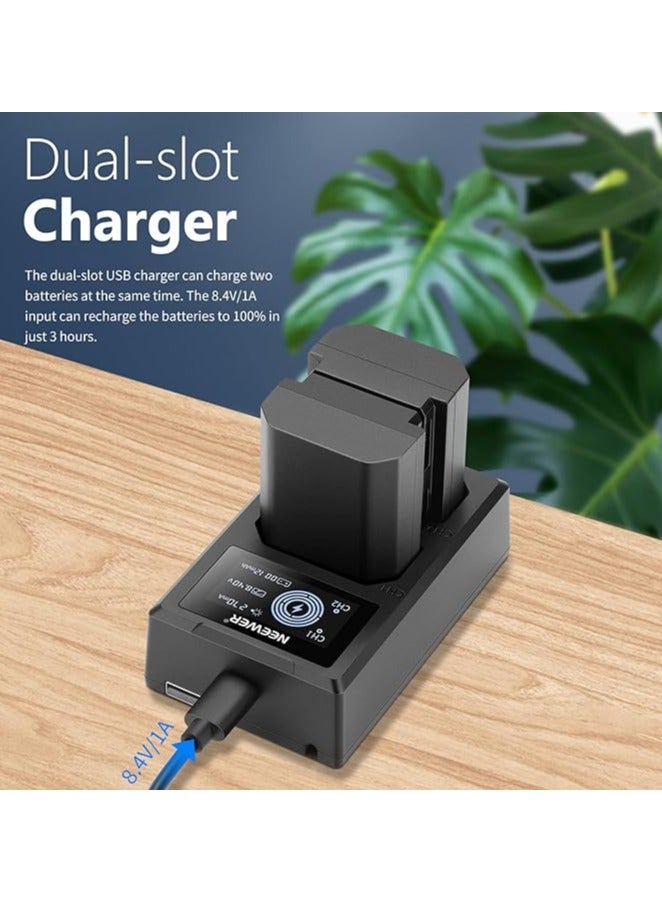 Neewer NP-FZ100 Replacement Battery Charger Set, Compatible with Sony a7IV, a1, a9II, a9, a7SIII, a7RIV, a7RIII, a7III, 2-Pack 2280mAh Li-ion Batteries, Dual USB Charger with LCD Screen, USB-C Cable - Image 4