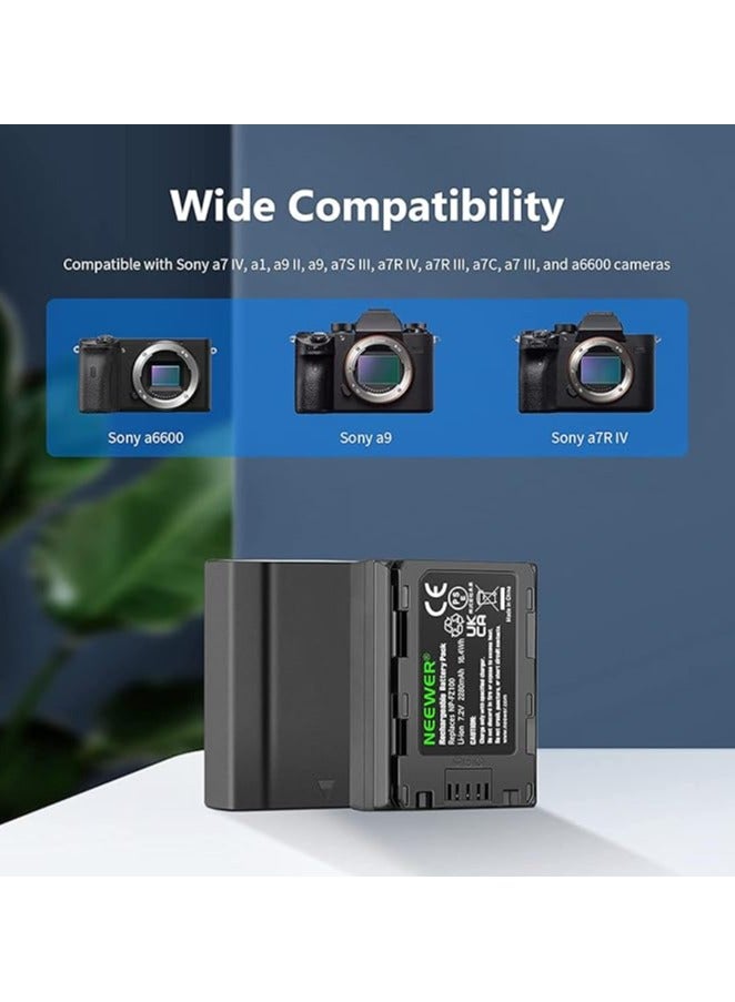 Neewer NP-FZ100 Replacement Battery Charger Set, Compatible with Sony a7IV, a1, a9II, a9, a7SIII, a7RIV, a7RIII, a7III, 2-Pack 2280mAh Li-ion Batteries, Dual USB Charger with LCD Screen, USB-C Cable - Image 2