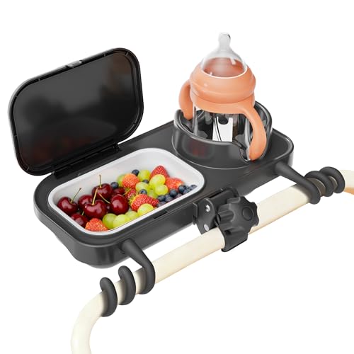 KingKam Universal Stroller Snack Tray, Compatible with Nuna Uppababy Mockingbird, Stroller Snack Tray Attachment with Cup Holder, Detachable Silicone Tray for Easy Clean, Toddler Snacking On The Go - Image 1