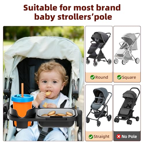KingKam Universal Stroller Snack Tray, Compatible with Nuna Uppababy Mockingbird, Stroller Snack Tray Attachment with Cup Holder, Detachable Silicone Tray for Easy Clean, Toddler Snacking On The Go - Image 5