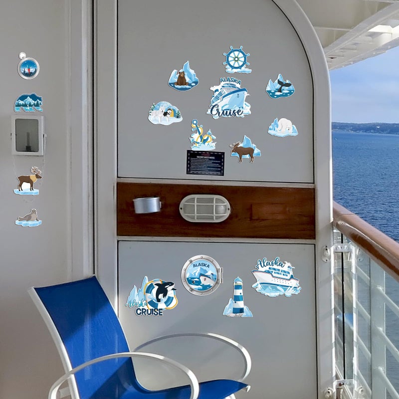 Blosssound 16 Pcs Cruise Door Magnet Alaska Cruise Decorations Alaska Fridge Magnet Reusable Whale Glacier Navigation Magnetic Stickers Souvenir for Birthday Carnival Cabin Refrigerator Ship Car Decor - Image 4