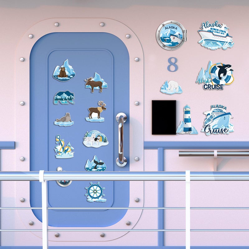 Blosssound 16 Pcs Cruise Door Magnet Alaska Cruise Decorations Alaska Fridge Magnet Reusable Whale Glacier Navigation Magnetic Stickers Souvenir for Birthday Carnival Cabin Refrigerator Ship Car Decor - Image 5