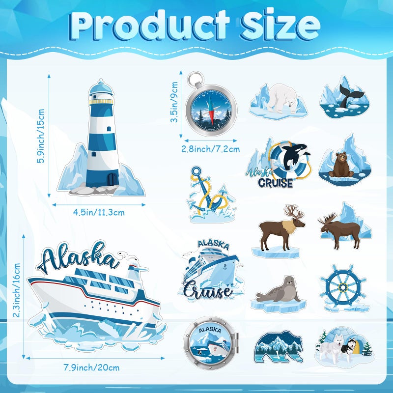 Blosssound 16 Pcs Cruise Door Magnet Alaska Cruise Decorations Alaska Fridge Magnet Reusable Whale Glacier Navigation Magnetic Stickers Souvenir for Birthday Carnival Cabin Refrigerator Ship Car Decor - Image 3