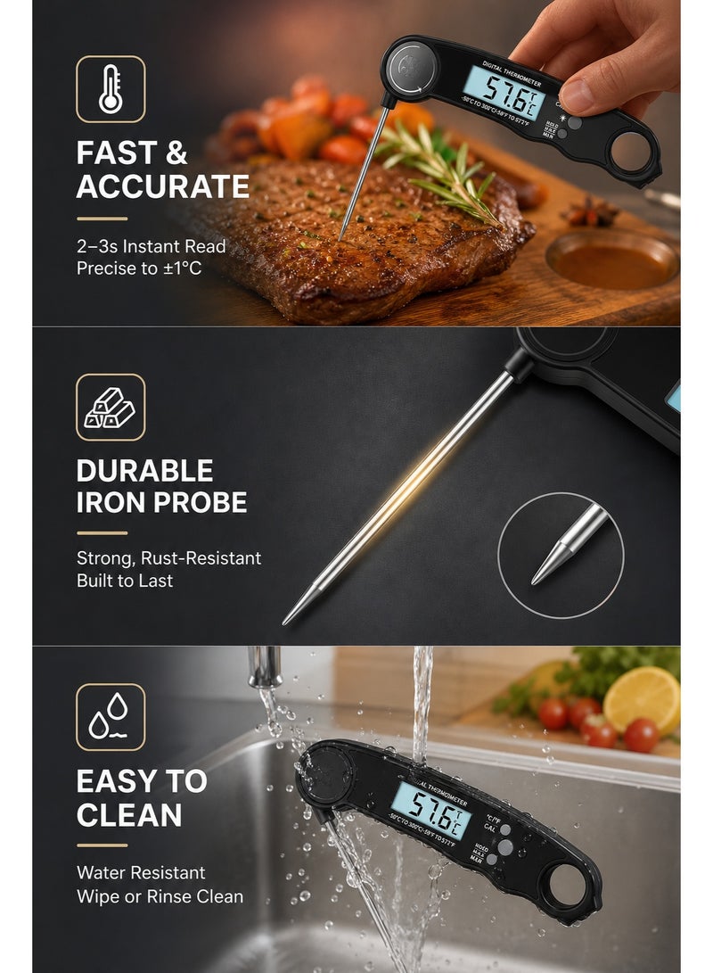 Meat Thermometer Cooking Thermometer Digital 3 Second Fast Accurate Reading Backlight Display Lock Temperature Waterproof Food Grade 304 Stainless Steel for Home Kitchen Outdoor BBQ Party Baby Milk Family Use - Image 4
