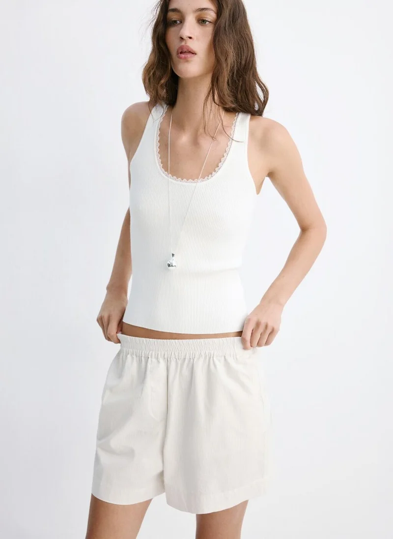 Ribbed Top With Lace Detail