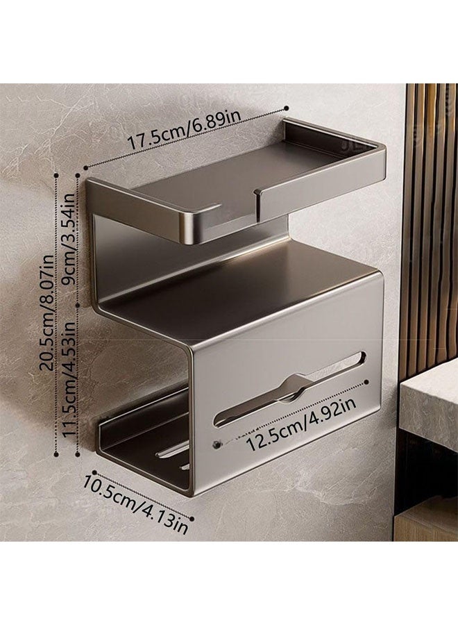 علبة مناديل، علبة مناديل مثبتة على الحائط بدون ثقب، حامل ورق تواليت مع موزع مناديل، حامل مناديل أنيق على الطراز الكلاسيكي، علبة مناديل من الفولاذ المقاوم للصدأ مقاومة للماء، علبة ورق تواليت، حامل مناديل، حامل مناديل تجفيف للورق الملفوف، الهاتف، أكياس القمامة، المناديل، علبة مناديل معلقة لغرفة النوم والحمام والمطبخ والمكتب والتخزين - Image 2