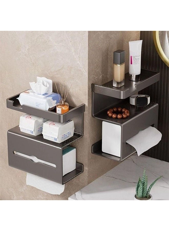 علبة مناديل، علبة مناديل مثبتة على الحائط بدون ثقب، حامل ورق تواليت مع موزع مناديل، حامل مناديل أنيق على الطراز الكلاسيكي، علبة مناديل من الفولاذ المقاوم للصدأ مقاومة للماء، علبة ورق تواليت، حامل مناديل، حامل مناديل تجفيف للورق الملفوف، الهاتف، أكياس القمامة، المناديل، علبة مناديل معلقة لغرفة النوم والحمام والمطبخ والمكتب والتخزين - Image 3