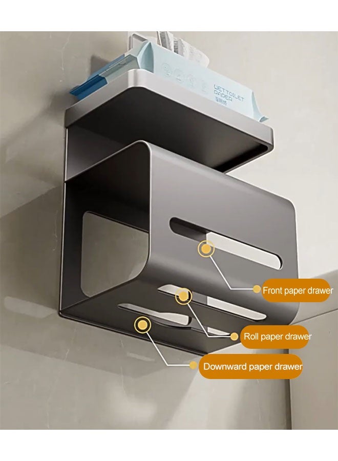علبة مناديل، علبة مناديل مثبتة على الحائط بدون ثقب، حامل ورق تواليت مع موزع مناديل، حامل مناديل أنيق على الطراز الكلاسيكي، علبة مناديل من الفولاذ المقاوم للصدأ مقاومة للماء، علبة ورق تواليت، حامل مناديل، حامل مناديل تجفيف للورق الملفوف، الهاتف، أكياس القمامة، المناديل، علبة مناديل معلقة لغرفة النوم والحمام والمطبخ والمكتب والتخزين - Image 4