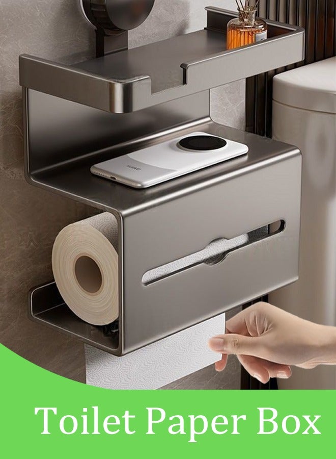 علبة مناديل، علبة مناديل مثبتة على الحائط بدون ثقب، حامل ورق تواليت مع موزع مناديل، حامل مناديل أنيق على الطراز الكلاسيكي، علبة مناديل من الفولاذ المقاوم للصدأ مقاومة للماء، علبة ورق تواليت، حامل مناديل، حامل مناديل تجفيف للورق الملفوف، الهاتف، أكياس القمامة، المناديل، علبة مناديل معلقة لغرفة النوم والحمام والمطبخ والمكتب والتخزين - Image 1