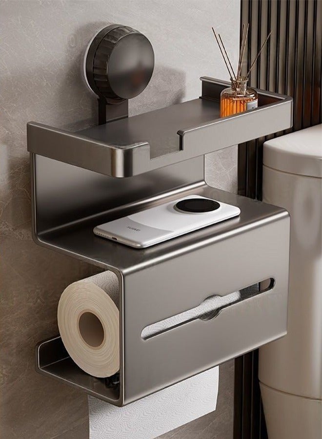 علبة مناديل، علبة مناديل مثبتة على الحائط بدون ثقب، حامل ورق تواليت مع موزع مناديل، حامل مناديل أنيق على الطراز الكلاسيكي، علبة مناديل من الفولاذ المقاوم للصدأ مقاومة للماء، علبة ورق تواليت، حامل مناديل، حامل مناديل تجفيف للورق الملفوف، الهاتف، أكياس القمامة، المناديل، علبة مناديل معلقة لغرفة النوم والحمام والمطبخ والمكتب والتخزين - Image 1