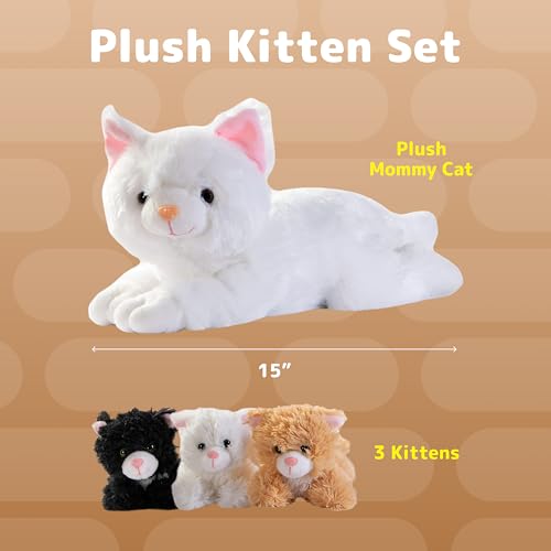 PREXTEX Plush Cat Toys Stuffed Animal with 3 Cats Baby Stuffed Animals - Big Cat Zippers 3 Little Plush Baby Kittens - Cat Stuffed Animal with Babies - Gift for Cat Lovers, Cat Stuffed Animals - Image 3