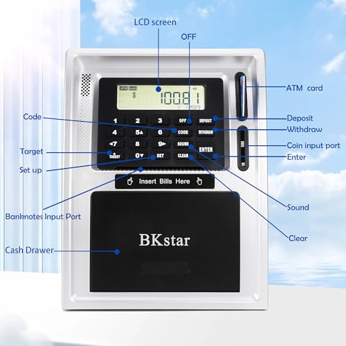 BKSTAR بنك النقود الذكي للأطفال BKstar مع بطاقات خصم مزدوجة وذاكرة إيقاف التشغيل التلقائي ودرج فتح تلقائي ومغذي للفواتير وتعرف على العملات وحاسبة الرصيد - Image 5