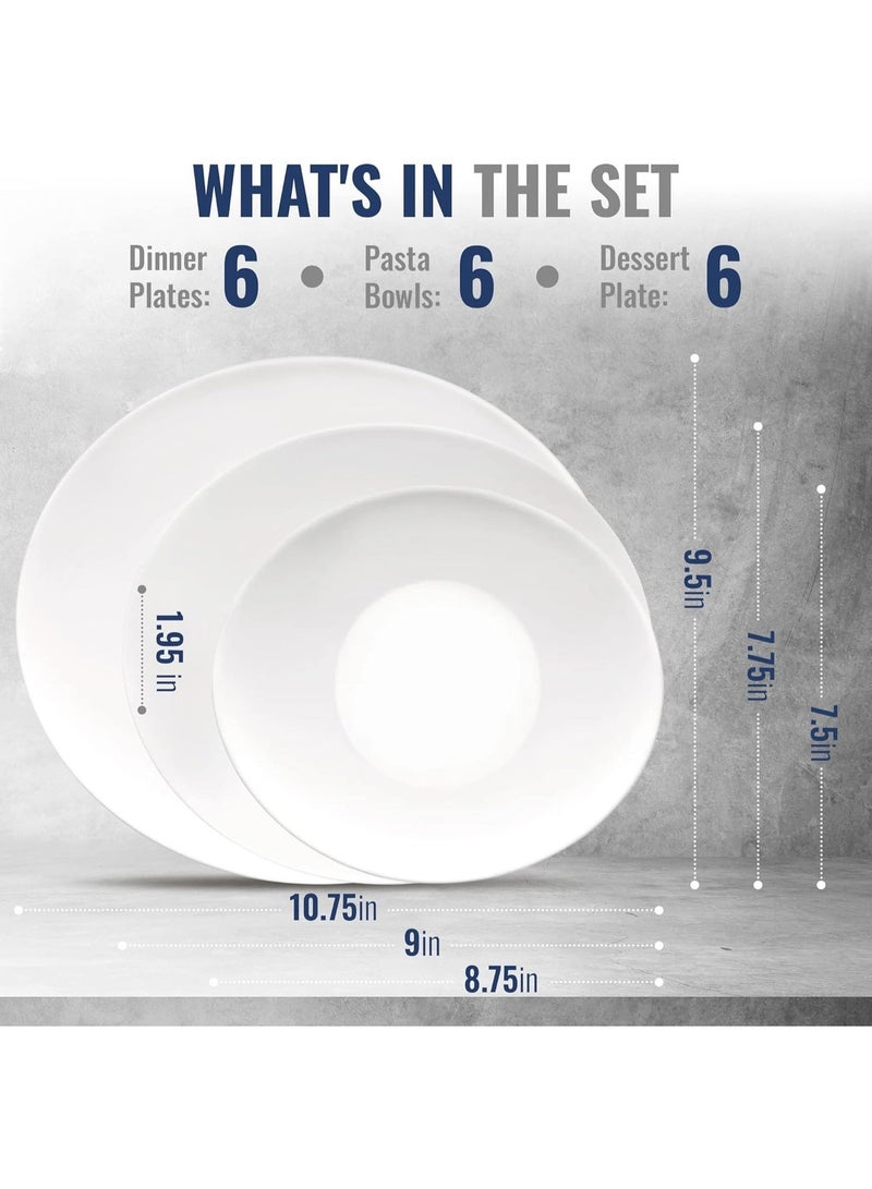 Bormioli Rocco Prometeo 18 Piece Dinnerware, Sets For 6, Tempered Opal Glass, Clean White, Curved Design With External Textures, Dishwasher & Microwave Safe. - Image 4