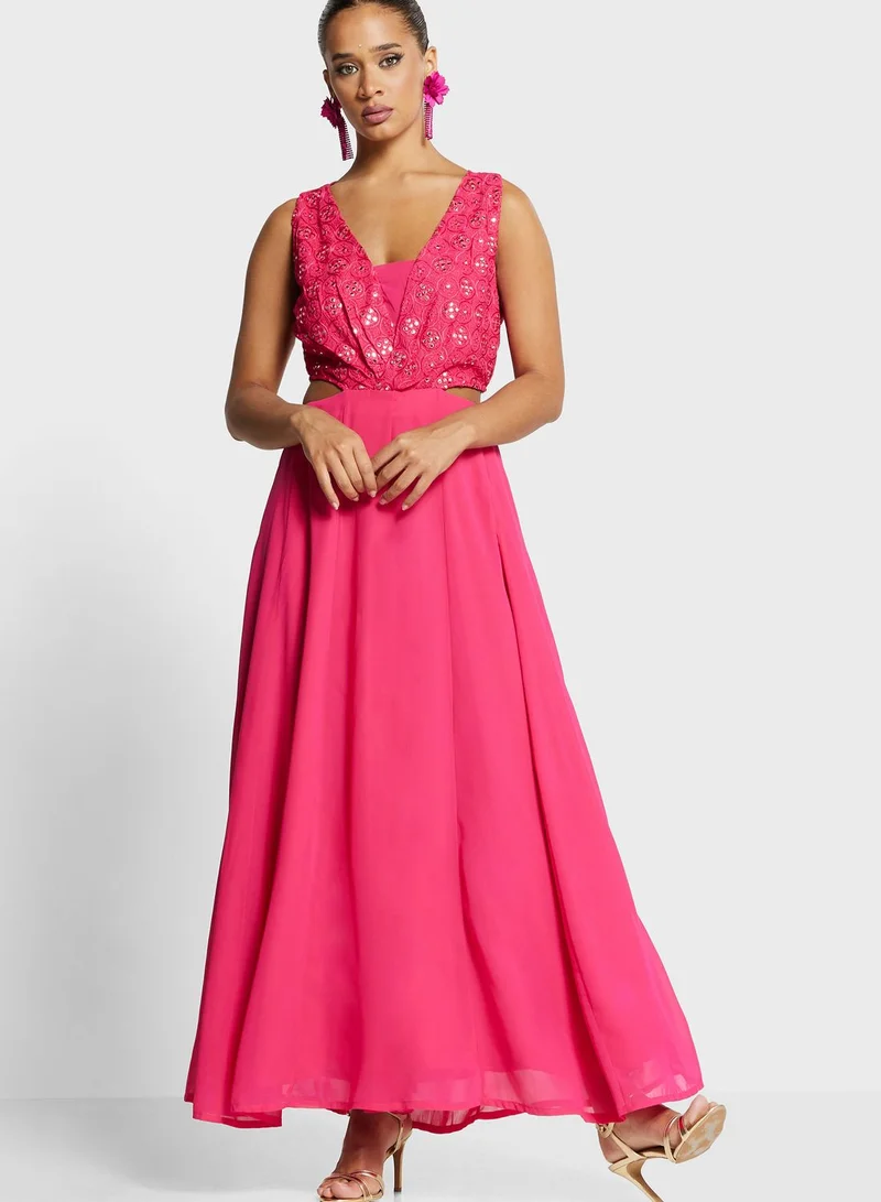indya Mirror Embroidered Cut Out Jumpsuit