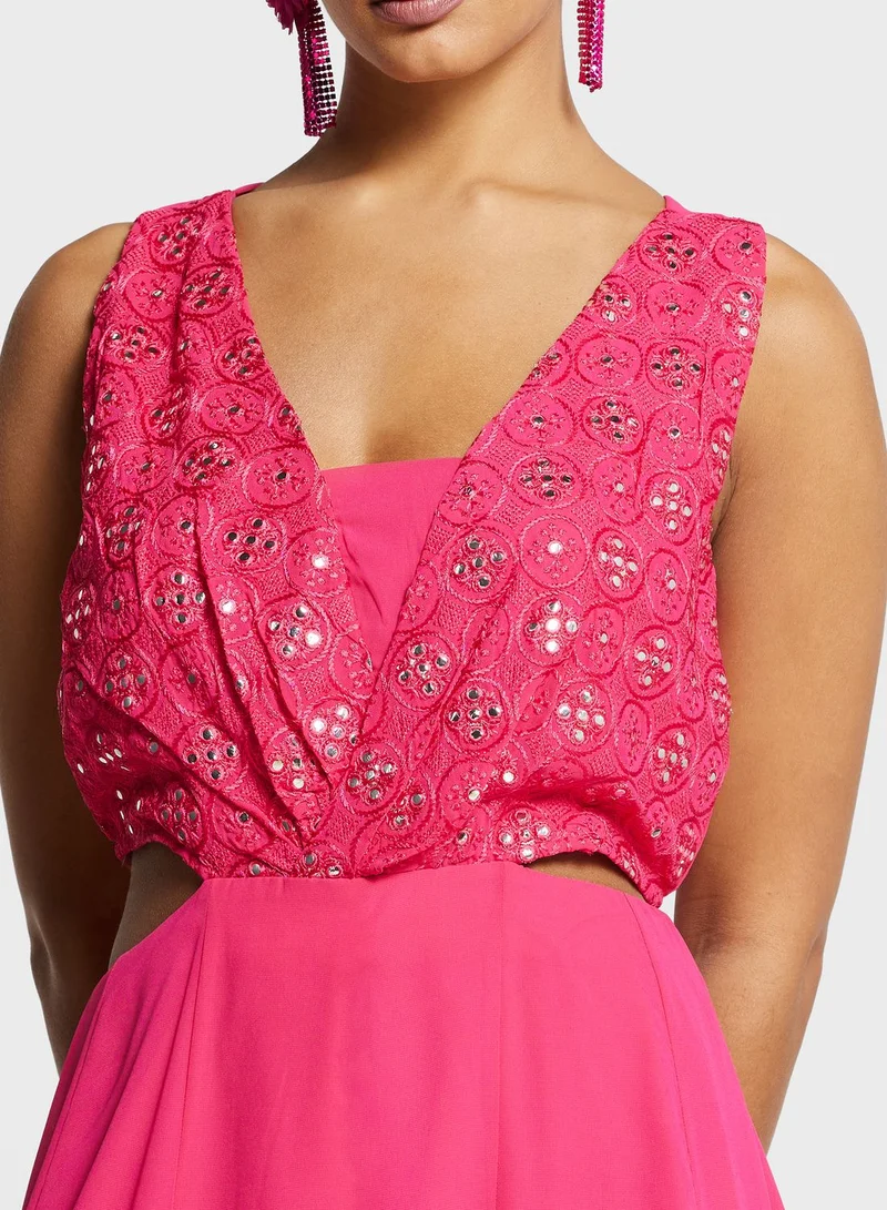 indya Mirror Embroidered Cut Out Jumpsuit
