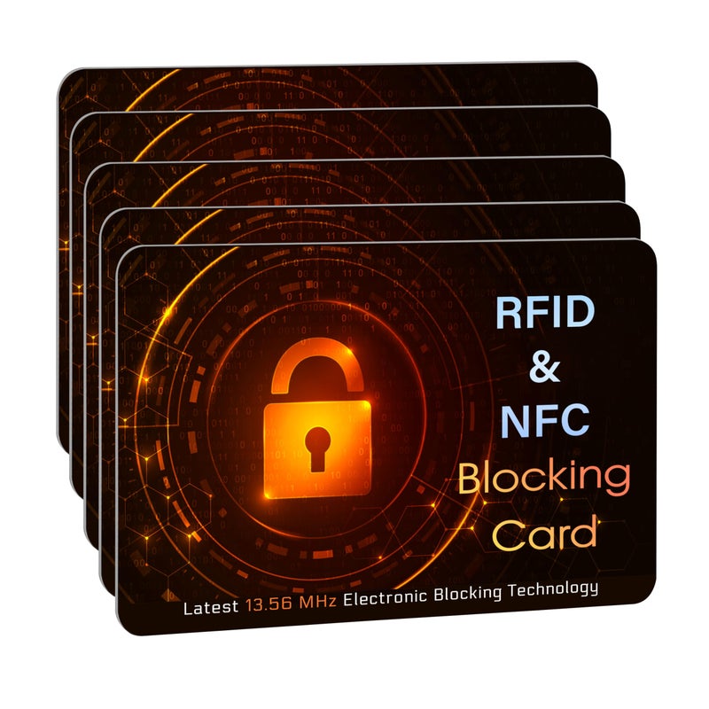 SaiTech IT 5 Pack RFID Blocking Card, Protector for Entire Wallet, Purse, and Debit Credit Cards from NFC Contactless Theft for Men & Women - Orange Black - Image 1