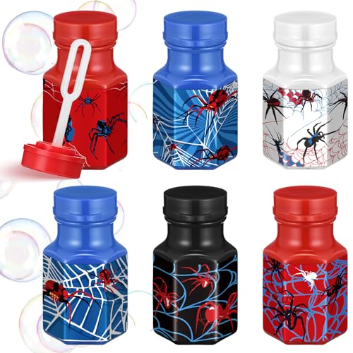 PullCrease 48 Pcs Spider Party Favors Spider Bubble Bottles Wands Mini Spiderweb Bubble Bottles Bulk Birthday Party Supplies for Outdoor Activity Birthday Supplies Carnival Gifts Goodie Bag Fillers - Image 1