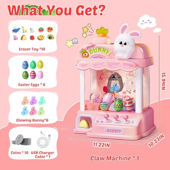 CLAW MACHINES FOR KIDS ADULTS, CLAW MACHINES TOYS, ELECTRONIC CLAW GAME MACHINE FOR PARTY EASTER EGGS GIFTS WITH GLOWING BUNNY CLAW PRIZES - Image 4