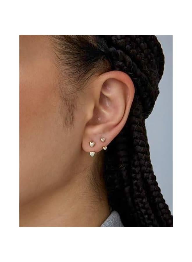 PAVOI 14K Gold Plated Sterling Silver Posts Double Half Huggie Earring Jacket Pack for Women - Gold Statement Loop Hoop Earring Set - Heart Ball Cubic Zirconia Screwback Studs - Image 2