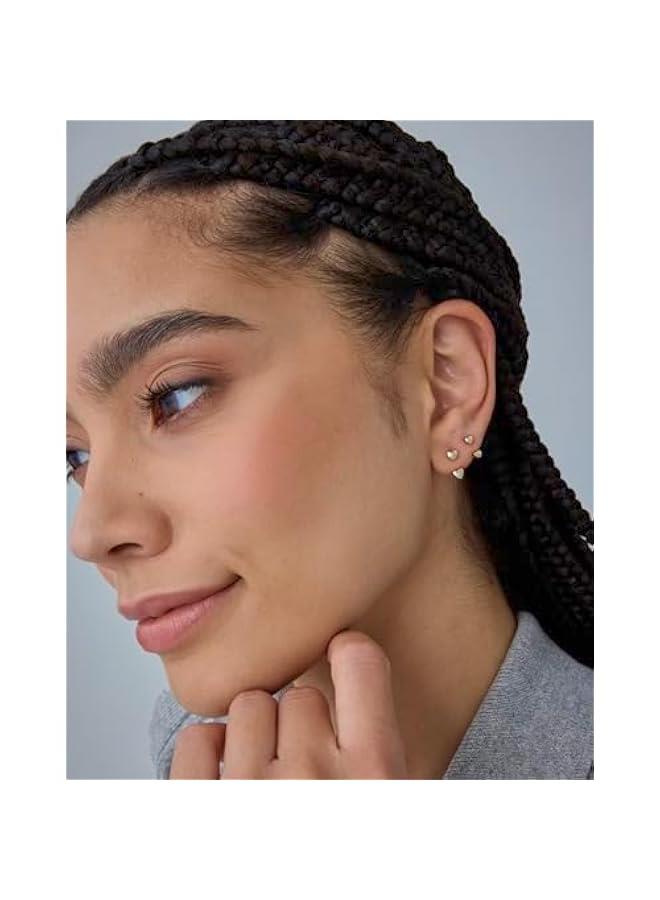 PAVOI 14K Gold Plated Sterling Silver Posts Double Half Huggie Earring Jacket Pack for Women - Gold Statement Loop Hoop Earring Set - Heart Ball Cubic Zirconia Screwback Studs - Image 4