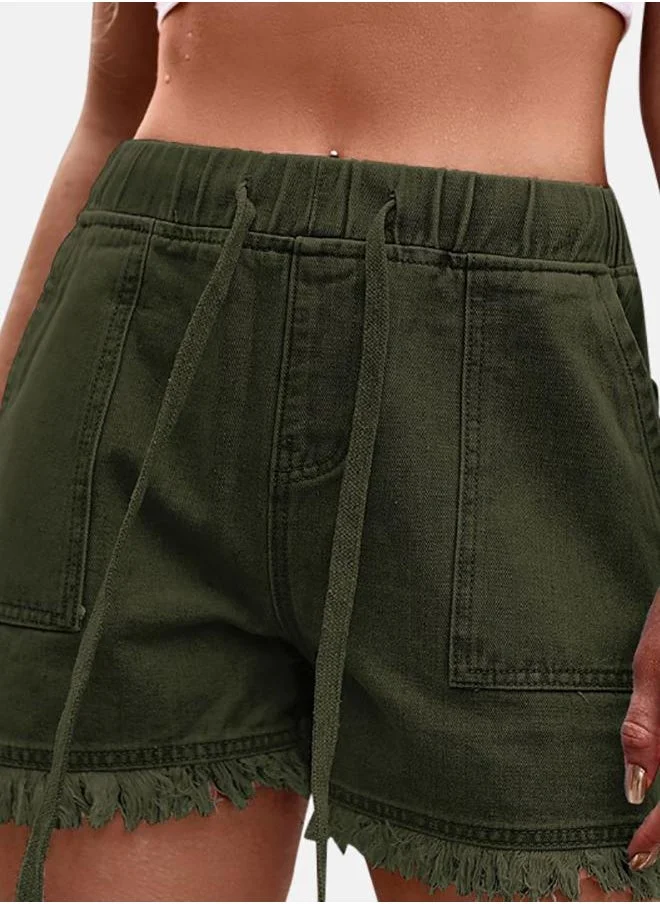 YUNIQEE Green Solid Denim Shorts