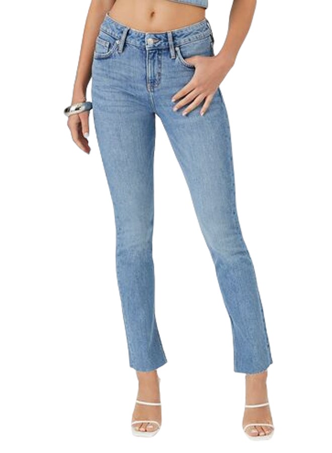 FOREVER 21 Distressed Split-Hem Straight-Leg Jeans - Image 1