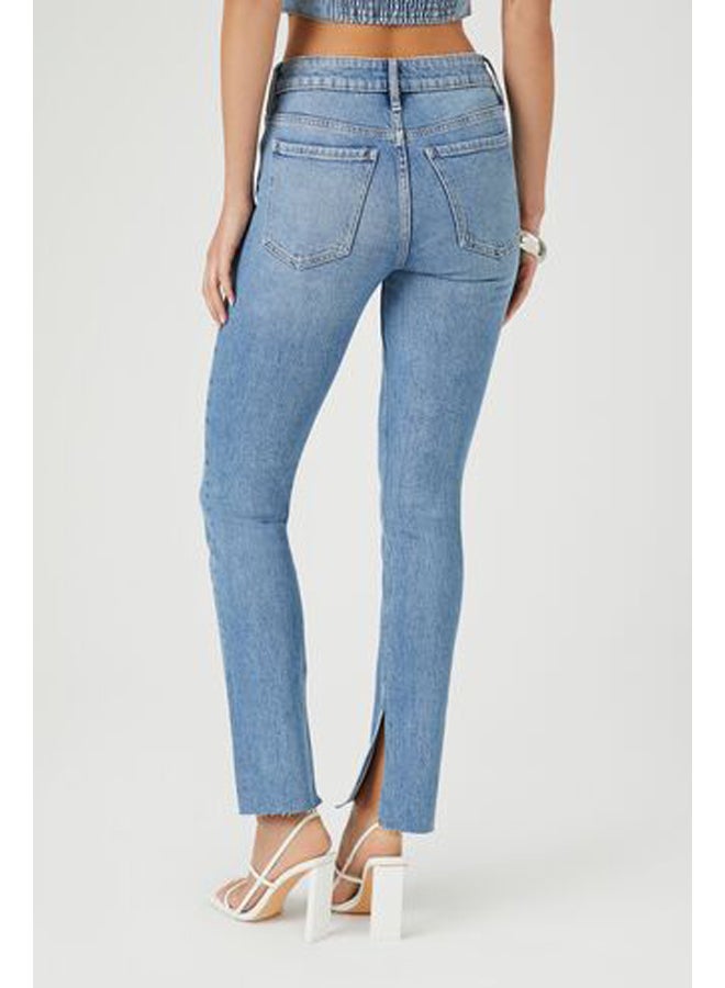 FOREVER 21 Distressed Split-Hem Straight-Leg Jeans - Image 3