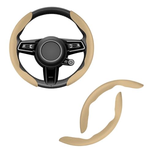 AutoBizarre Car Anti Skid Non Slip Beige Leather Steering Wheel Grip Covers Decoration Universal for All Cars - Set of 2 pcs - Image 1
