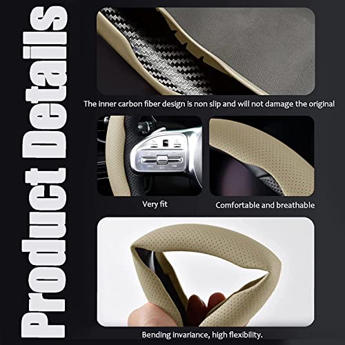 AutoBizarre Car Anti Skid Non Slip Beige Leather Steering Wheel Grip Covers Decoration Universal for All Cars - Set of 2 pcs - Image 4