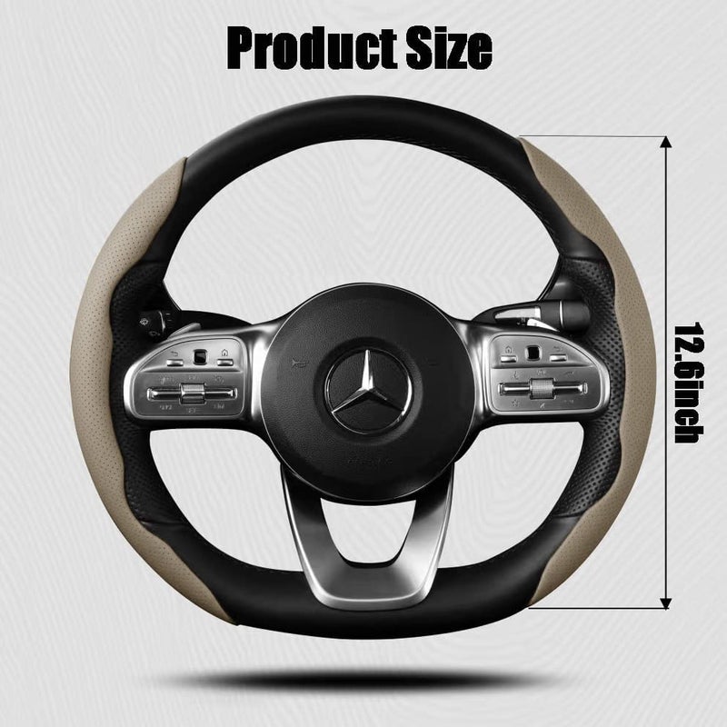 AutoBizarre Car Anti Skid Non Slip Beige Leather Steering Wheel Grip Covers Decoration Universal for All Cars - Set of 2 pcs - Image 5