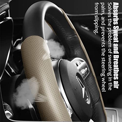 AutoBizarre Car Anti Skid Non Slip Beige Leather Steering Wheel Grip Covers Decoration Universal for All Cars - Set of 2 pcs - Image 3
