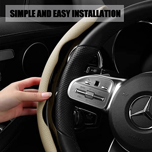 AutoBizarre Car Anti Skid Non Slip Beige Leather Steering Wheel Grip Covers Decoration Universal for All Cars - Set of 2 pcs - Image 2
