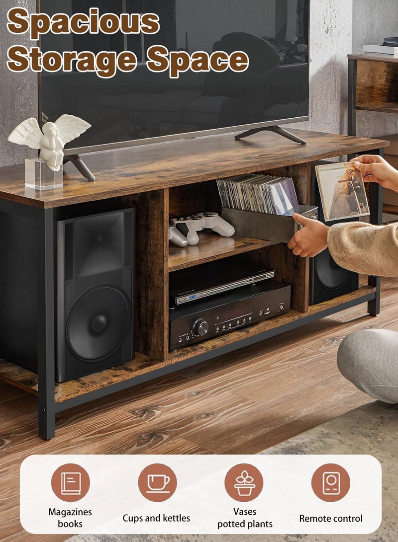 ايكي ايك حامل تلفزيون مع رفوف، وحدة تحكم تلفزيون مع تخزين مفتوح، وحدة تحكم بإطار معدني لغرفة المعيشة وغرفة الترفيه، 110 × 40 × 50 سم - Image 4