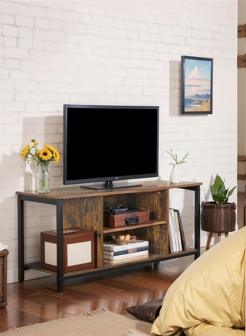 ايكي ايك حامل تلفزيون مع رفوف، وحدة تحكم تلفزيون مع تخزين مفتوح، وحدة تحكم بإطار معدني لغرفة المعيشة وغرفة الترفيه، 110 × 40 × 50 سم - Image 2