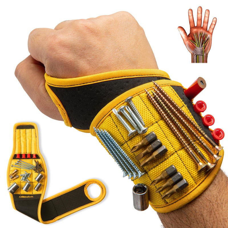 BINYATOOLS Magnetic Wristband with Super Strong Magnets Holds Screws, Nails, Drill Bit. Unique Wrist Support Design Cool Handy Gadget Gifts for Fathers, Boyfriends, Handyman, Electrician - Image 1