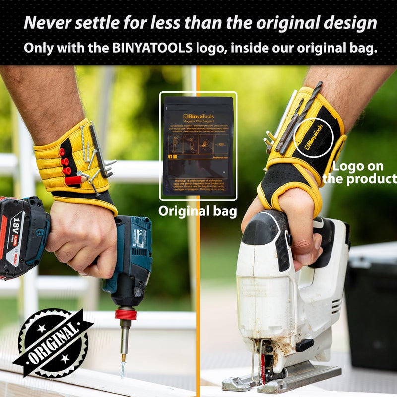BINYATOOLS Magnetic Wristband with Super Strong Magnets Holds Screws, Nails, Drill Bit. Unique Wrist Support Design Cool Handy Gadget Gifts for Fathers, Boyfriends, Handyman, Electrician - Image 5