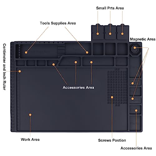 HPFIX Premium Heat Resistant 932°F Magnetic Silicone Soldering Mat Electronics Work Mat for Computer Cell Phone Laptop Repair, BGA Soldering Gun Iron Workbench Protection - Image 3