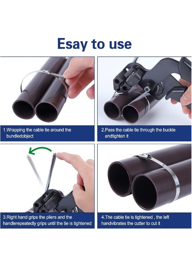 Stainless Steel Cable Tie Gun, Adjustable Cable Tie Gun with 100 Pcs Stainless Steel Cable Ties for Fastening Cables and Pipes Self-Locking Zip Ties Kit Metal Zip Tie Tool Kit - Image 3
