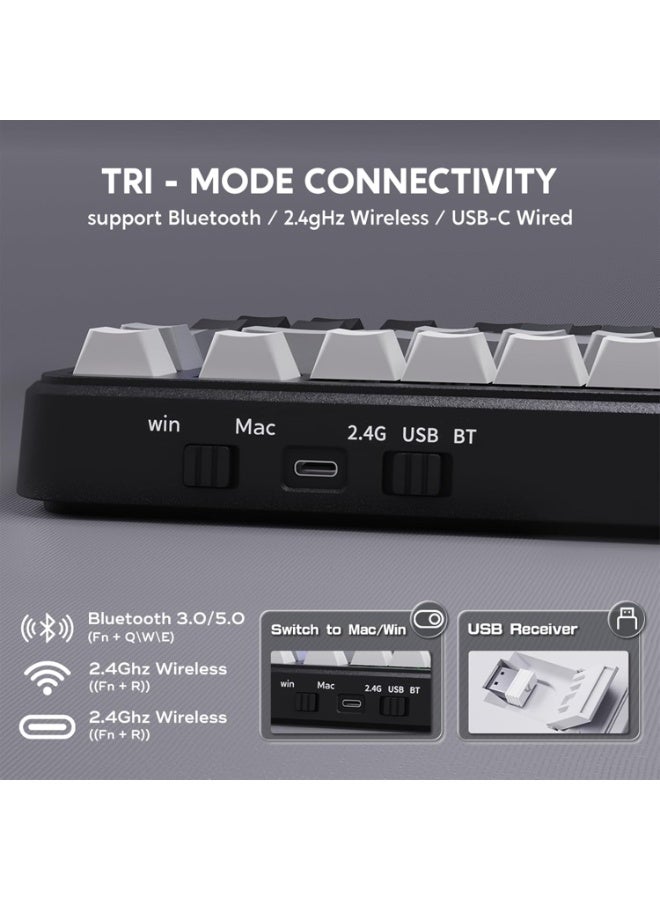 Attack Shark M86 83 Keys Wireless Mechanical Keyboard, 75% Gasket Hot Swappable Custom Keyboard, Side Printed PBT Keycaps, RGB Backlit, Pre-lubed Switches, BT/2.4GHz/ Wired Mechanical Gaming Keyboard - Image 3