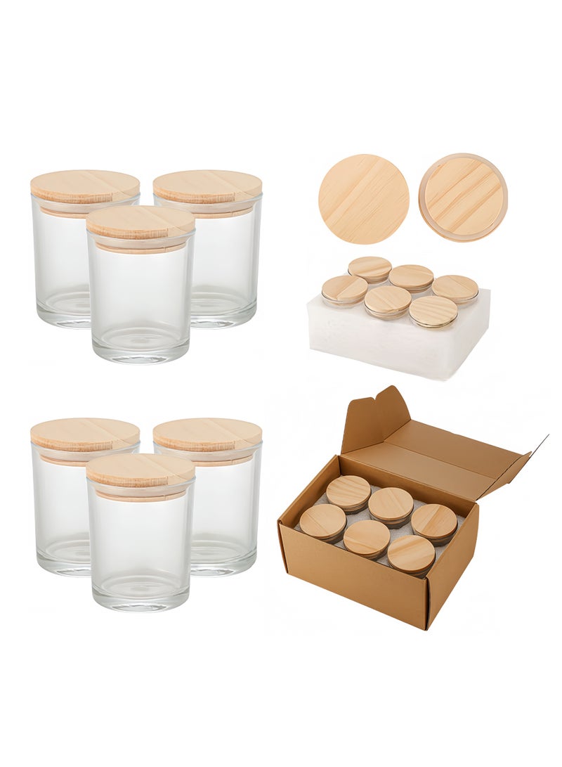 6-Pack 220ml (7oz) Clear Empty Glass Jars with Airtight Wooden Lids, Sealed Glass Containers for Candle Making, Storage, and DIY Crafts - Image 1