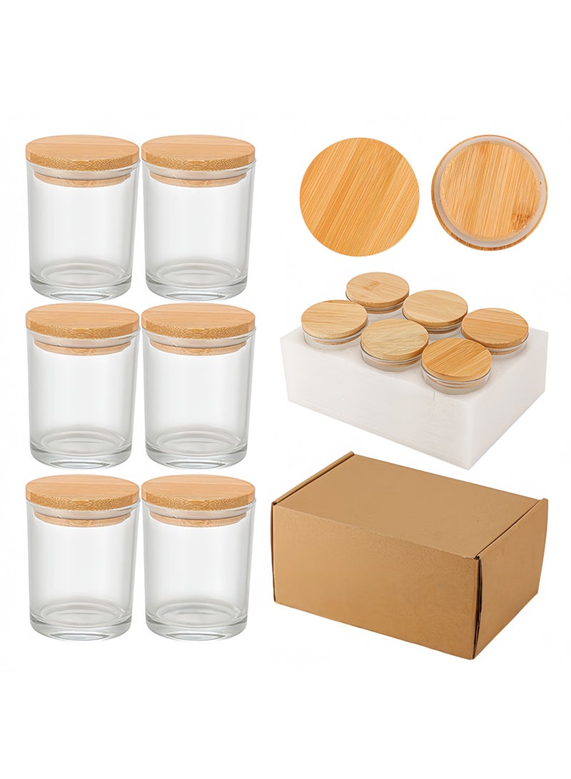 6-Pack 220ml (7oz) Clear Empty Glass Jars with Airtight Wooden Lids, Sealed Glass Containers for Candle Making, Storage, and DIY Crafts - Image 3