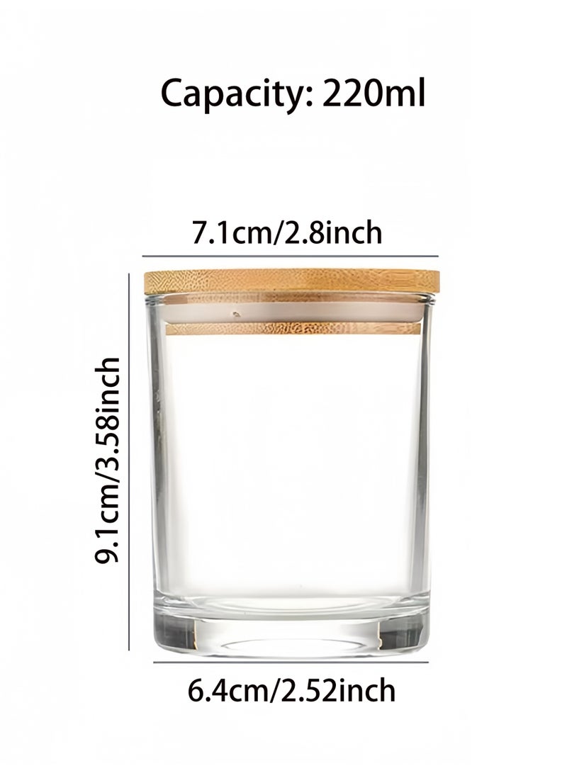 6-Pack 220ml (7oz) Clear Empty Glass Jars with Airtight Wooden Lids, Sealed Glass Containers for Candle Making, Storage, and DIY Crafts - Image 2