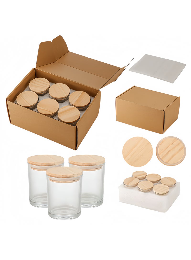 6-Pack 220ml (7oz) Clear Empty Glass Jars with Airtight Wooden Lids, Sealed Glass Containers for Candle Making, Storage, and DIY Crafts - Image 4