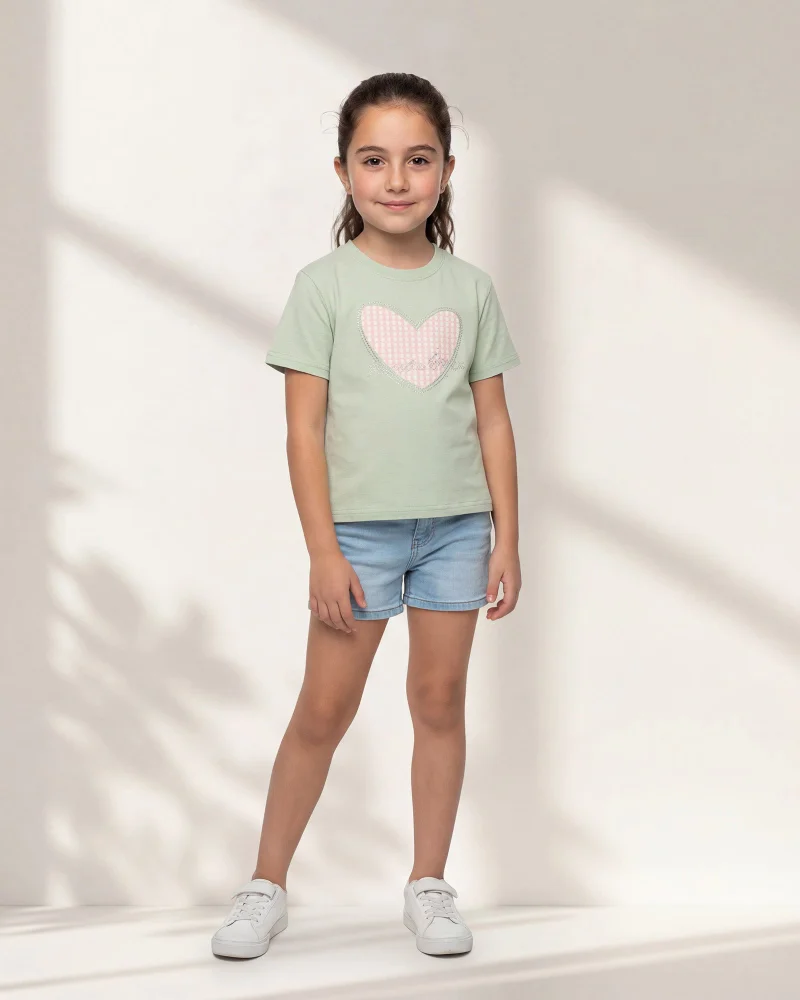 Redtag Girls Green Embellished T Shirt