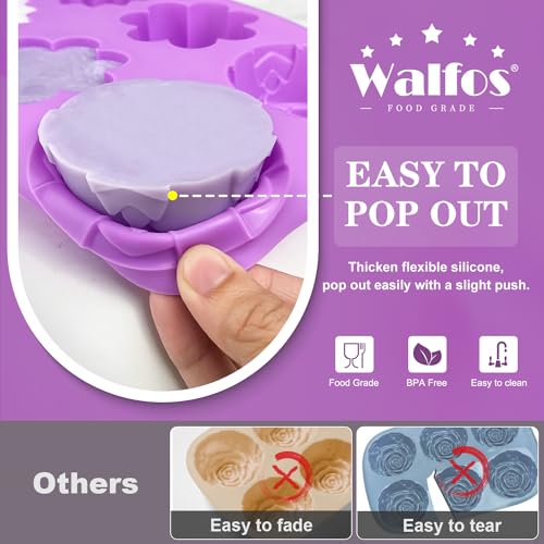 Walfos Silicone Flower Soap Mold,6 Cavities Different Flower Shapes Soap Mold BPA Free.Perfect for Homemade Craft Soap,Ice,Mousse,Cake,Jelly,Chocolate.(2pcs Purple) - Image 2