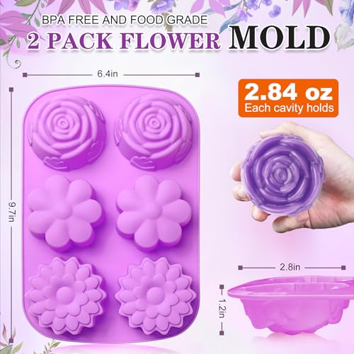 Walfos Silicone Flower Soap Mold,6 Cavities Different Flower Shapes Soap Mold BPA Free.Perfect for Homemade Craft Soap,Ice,Mousse,Cake,Jelly,Chocolate.(2pcs Purple) - Image 3