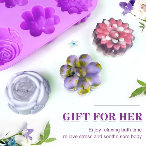 Walfos Silicone Flower Soap Mold,6 Cavities Different Flower Shapes Soap Mold BPA Free.Perfect for Homemade Craft Soap,Ice,Mousse,Cake,Jelly,Chocolate.(2pcs Purple) - Image 5