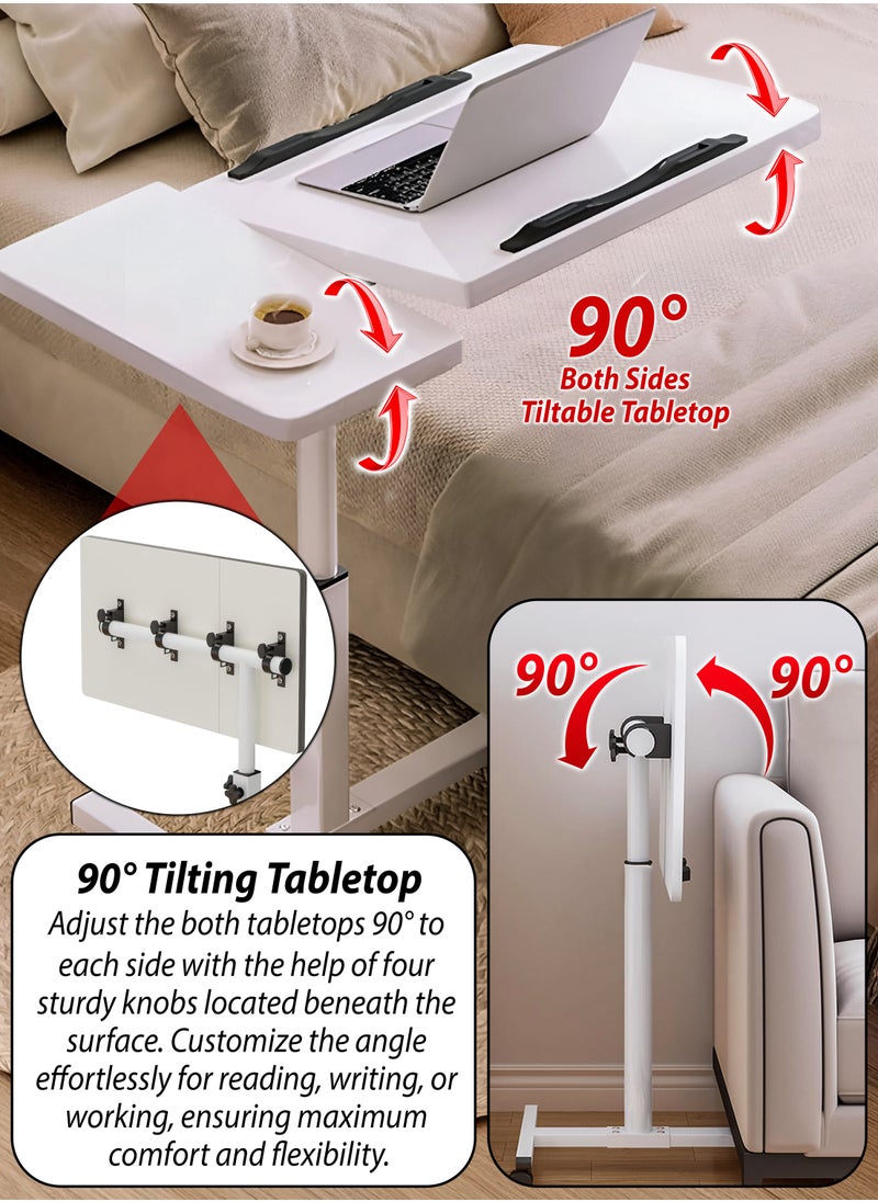DBLEW Fully Adjustable Overbed Laptop Table 360 Degree Rotating Split Tiltable Tabletop Portable Desktop Adjustable Mobile Podium Laptop Stand Rolling Computer Desk Cart, with Wheels For Home, Office Workstation, School, Hospital Tray Nursing Reading Writing Eating Over Sofa End Table With Adjustable Height  - Image 2